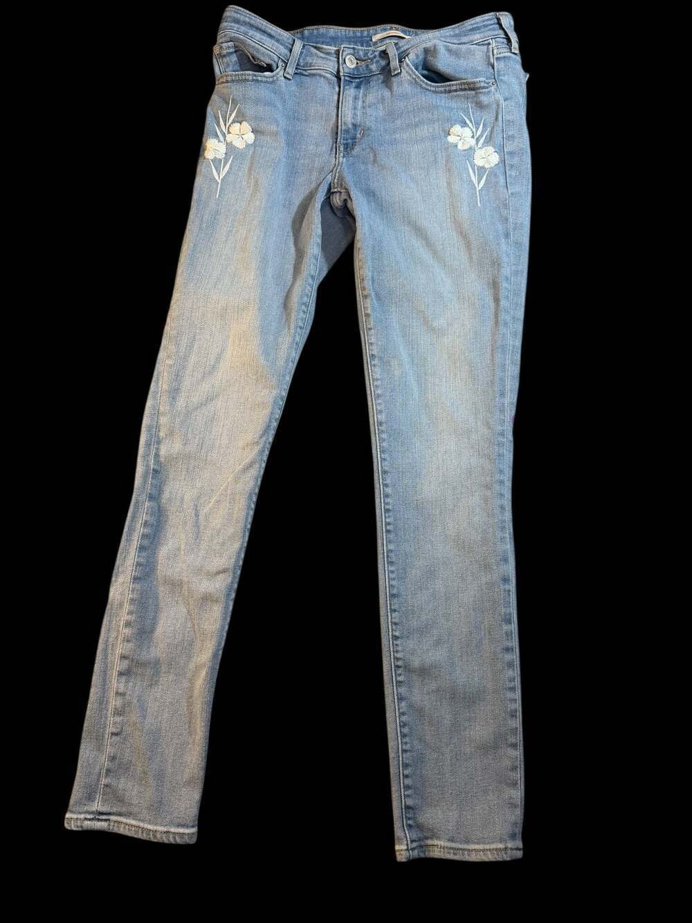 Levi's 711 Skinny Jeans Light Wash with White Flower Floral Embroidery W29 L30